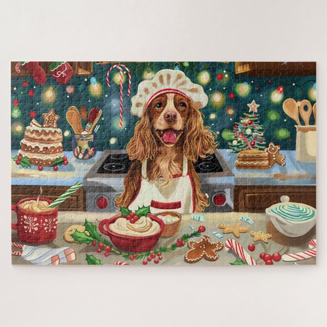 Cocker Spaniel Holiday Baking: Festive Christmas Jigsaw Puzzle (Horizontal)