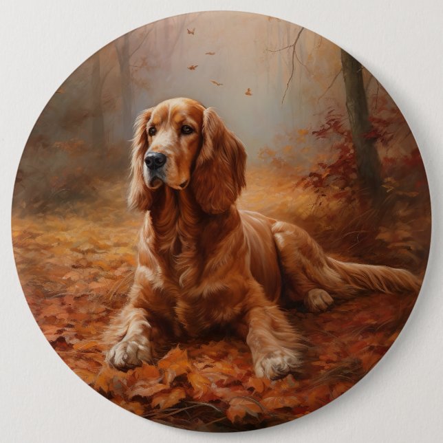Cocker Spaniel in Autumn Leaves Fall Inspire 6 Cm Round Badge (Front)