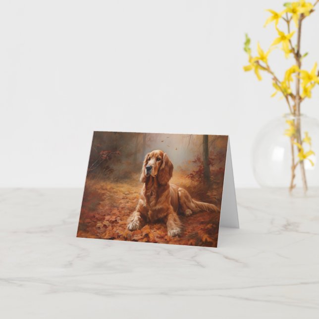 Cocker Spaniel in Autumn Leaves Fall Inspire Card (Yellow Flower)