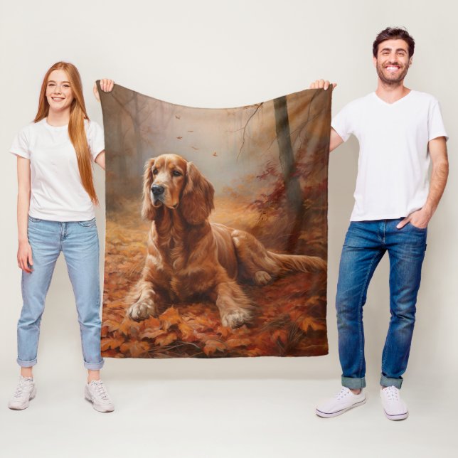 Cocker Spaniel in Autumn Leaves Fall Inspire Fleece Blanket (In Situ)