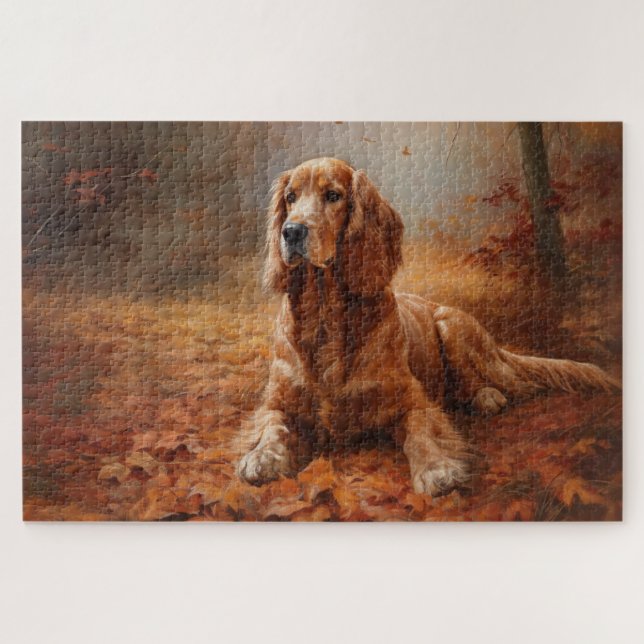 Cocker Spaniel in Autumn Leaves Fall Inspire Jigsaw Puzzle (Horizontal)