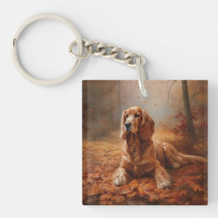 Cocker Spaniel in Autumn Leaves Fall Inspire Key Ring