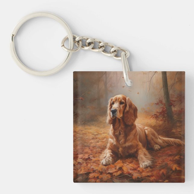 Cocker Spaniel in Autumn Leaves Fall Inspire Key Ring (Front)