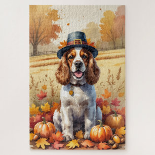 Cocker Spaniel In Autumn Leaves Thanksgiving Art Jigsaw Puzzle