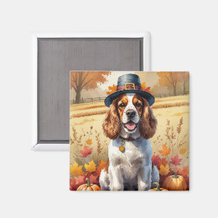 Cocker Spaniel In Autumn Leaves Thanksgiving Art Magnet