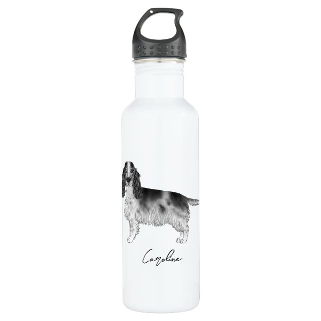 Cocker Spaniel In Black And White & Custom Text 710 Ml Water Bottle (Front)