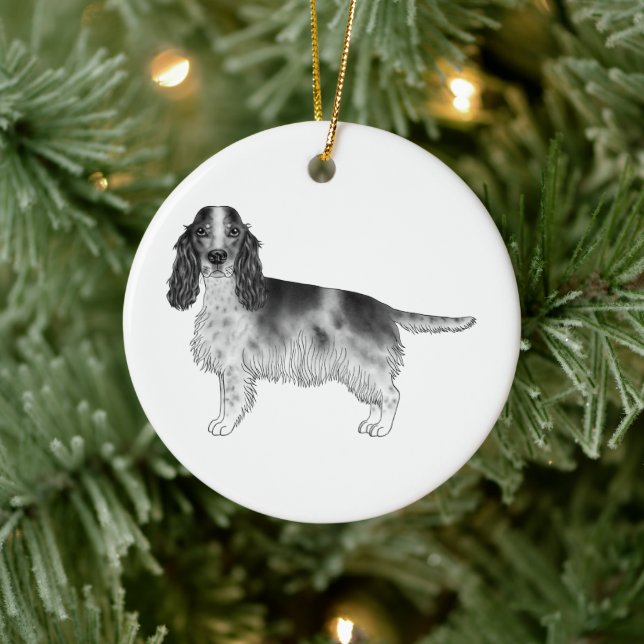 Cocker Spaniel In Black And White & Custom Text Ceramic Ornament (Tree)