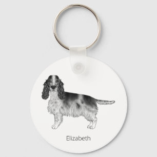 Cocker Spaniel In Black And White & Custom Text Key Ring