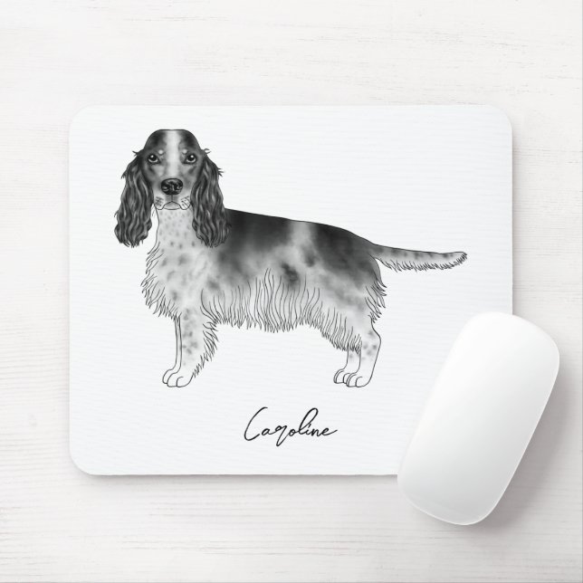 Cocker Spaniel In Black And White & Custom Text Mouse Pad (With Mouse)