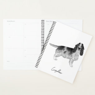 Cocker Spaniel In Black And White & Custom Text Planner