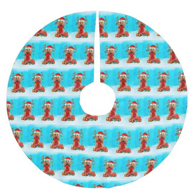 Cocker Spaniel in snow with Christmas gifts Brushed Polyester Tree Skirt (Front)