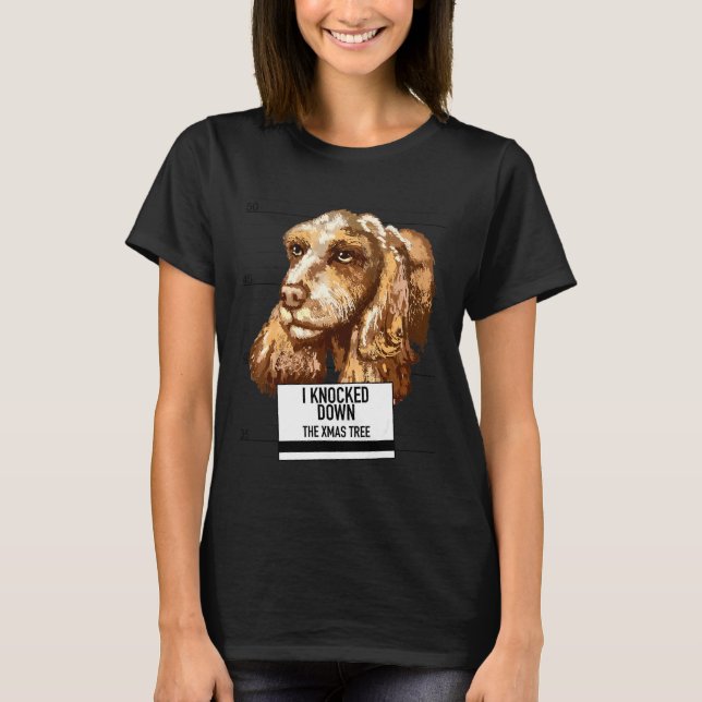 Cocker Spaniel Knocked Down Xmas Tree T-Shirt (Front)