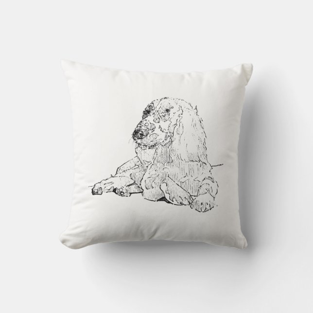 Cocker Spaniel Line Drawing Art Dog  Cushion (Front)