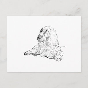 Cocker Spaniel Line Drawing Art Dog Postcard