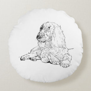 Cocker Spaniel Line Drawing Art Dog Round Cushion