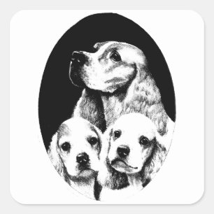 Cocker Spaniel Mum and puppy dogs art Square Sticker