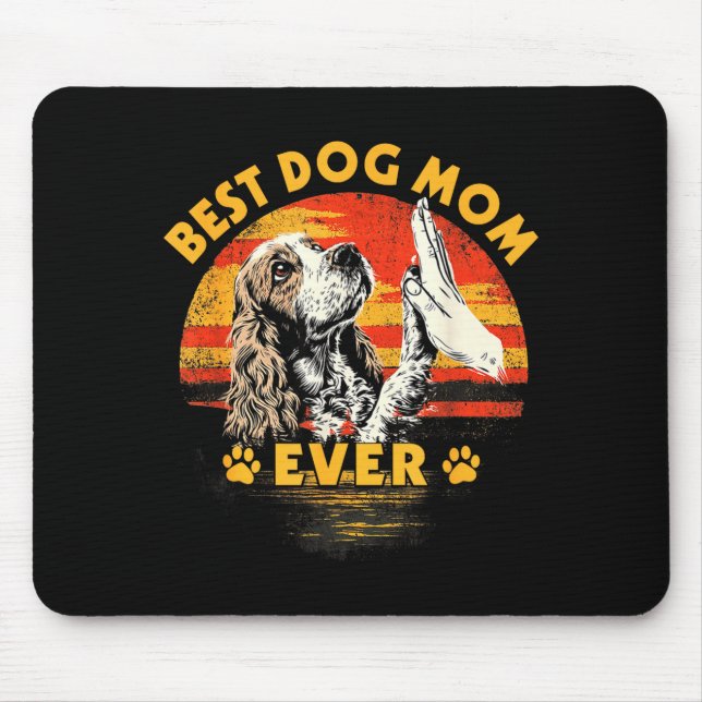 Cocker spaniel mum retro sunset funny dog mother's mouse pad (Front)