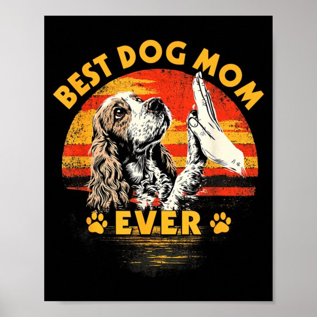 Cocker spaniel mum retro sunset funny dog mother's poster (Front)