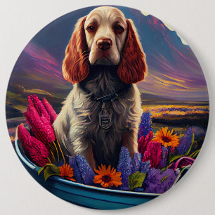 Cocker Spaniel on a Paddle: A Scenic Adventure 6 Cm Round Badge