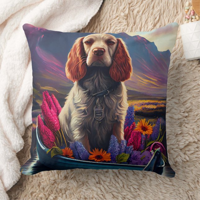 Cocker Spaniel on a Paddle: A Scenic Adventure  Cushion (Blanket)