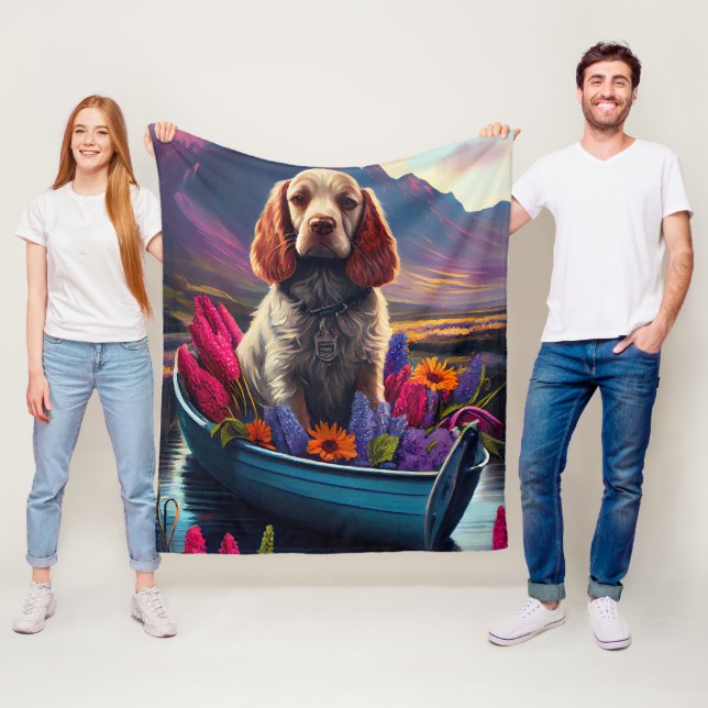 Cocker Spaniel on a Paddle: A Scenic Adventure Fleece Blanket (In Situ)