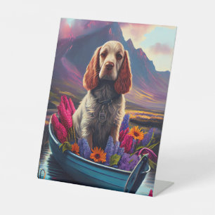 Cocker Spaniel on a Paddle: A Scenic Adventure Pedestal Sign