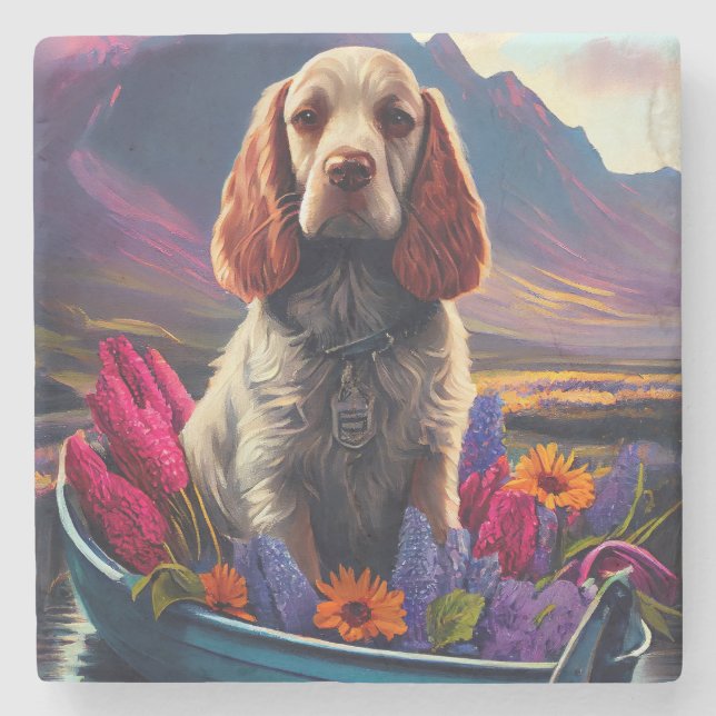 Cocker Spaniel on a Paddle: A Scenic Adventure Stone Coaster (Front)