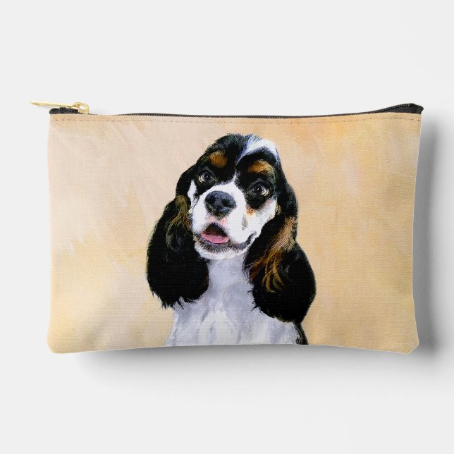 Cocker Spaniel Painting Parti Tan Original Dog Art Accessory Pouch (Front)