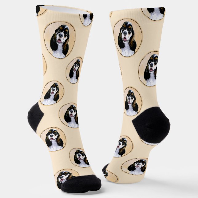 Cocker Spaniel Painting Parti Tan Original Dog Art Socks (Angled)