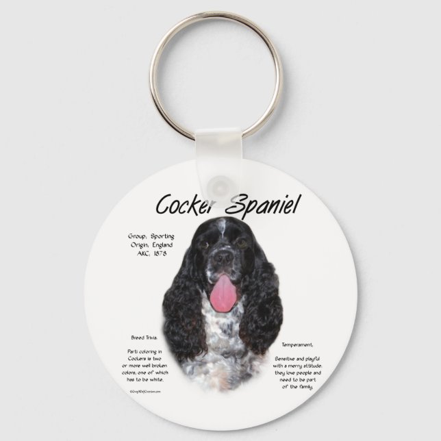 Cocker Spaniel (Parti/b&w) History Design Key Ring (Front)