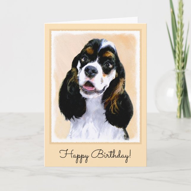 Cocker Spaniel (Parti) Painting - Original Dog Art Card (Front)