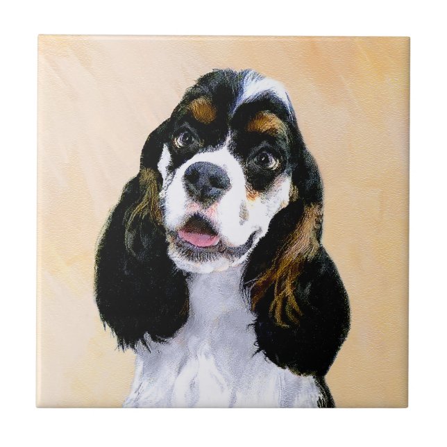 Cocker Spaniel (Parti) Painting - Original Dog Art Ceramic Tile (Front)