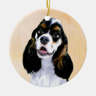 Cocker Spaniel (Parti) Painting - Original Dog Art Ceramic Tree Decoration