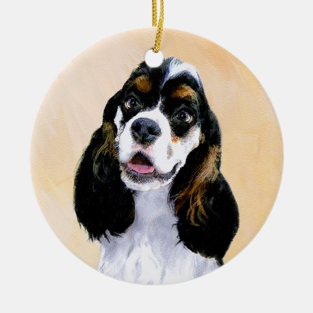 Cocker Spaniel (Parti) Painting - Original Dog Art Ceramic Tree Decoration (Front)