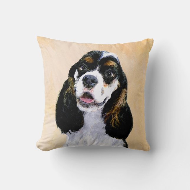 Cocker Spaniel (Parti) Painting - Original Dog Art Cushion (Front)