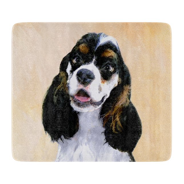 Cocker Spaniel (Parti) Painting - Original Dog Art Cutting Board (Front)