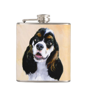 Cocker Spaniel (Parti) Painting - Original Dog Art Hip Flask