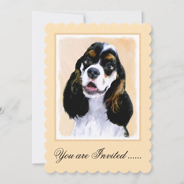 Cocker Spaniel (Parti) Painting - Original Dog Art Invitation (Front)
