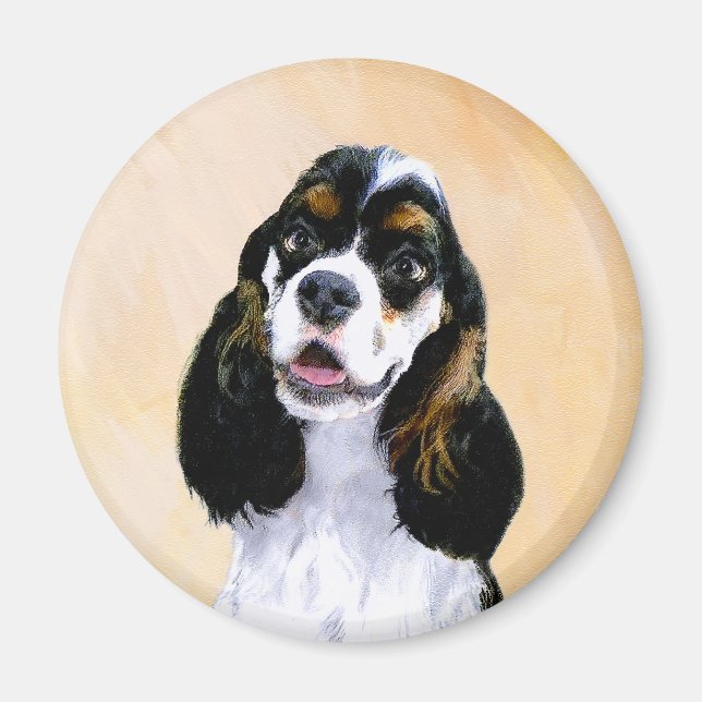 Cocker Spaniel (Parti) Painting - Original Dog Art Magnet (Front)