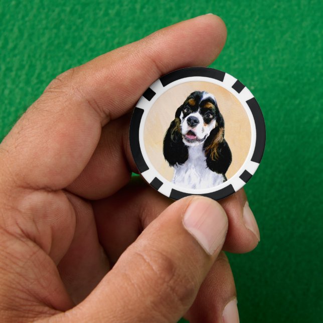 Cocker Spaniel (Parti) Painting - Original Dog Art Poker Chips (Hand)