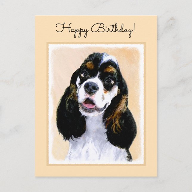 Cocker Spaniel (Parti) Painting - Original Dog Art Postcard (Front)