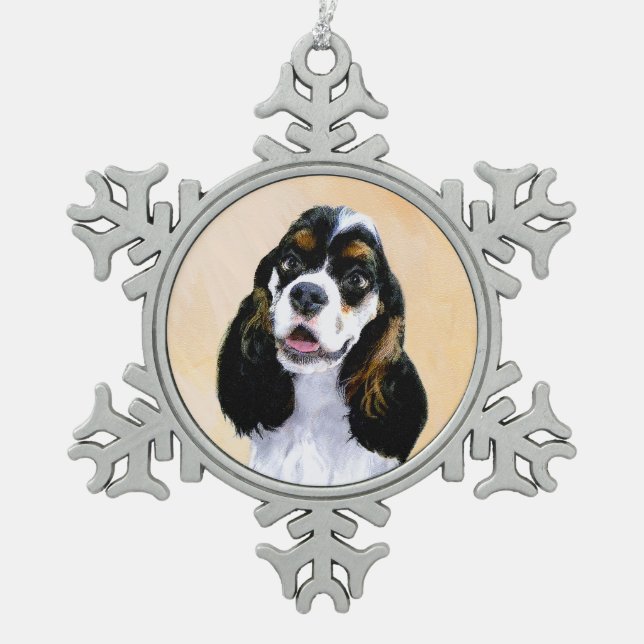 Cocker Spaniel (Parti) Painting - Original Dog Art Snowflake Pewter Christmas Ornament (Front)