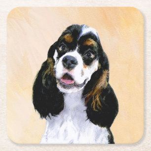 Cocker Spaniel (Parti) Painting - Original Dog Art Square Paper Coaster