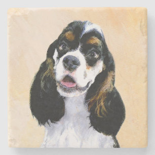 Cocker Spaniel (Parti) Painting - Original Dog Art Stone Coaster