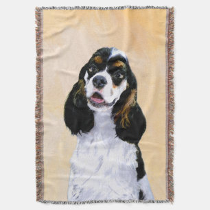 Cocker Spaniel (Parti) Painting - Original Dog Art Throw Blanket