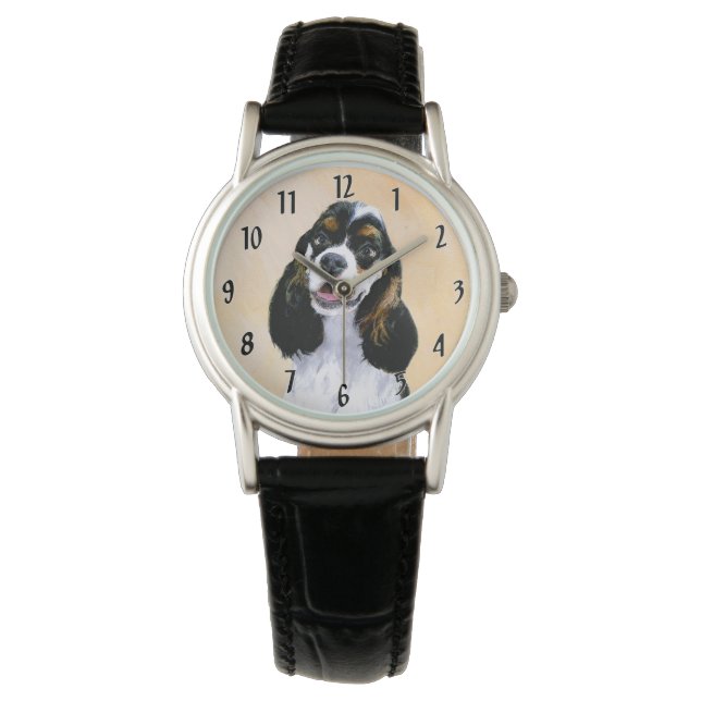 Cocker Spaniel (Parti) Painting - Original Dog Art Watch (Front)