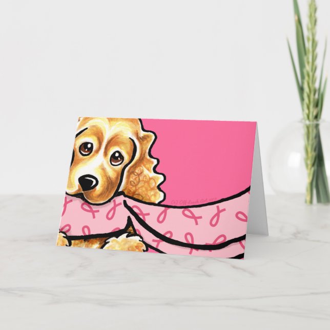 Cocker Spaniel Pink Ribbon Scarf BCA Card (Front)