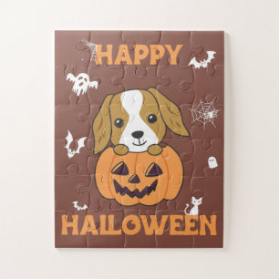 Cocker Spaniel Pumpkin Cute Dogs Happy Halloween J Jigsaw Puzzle