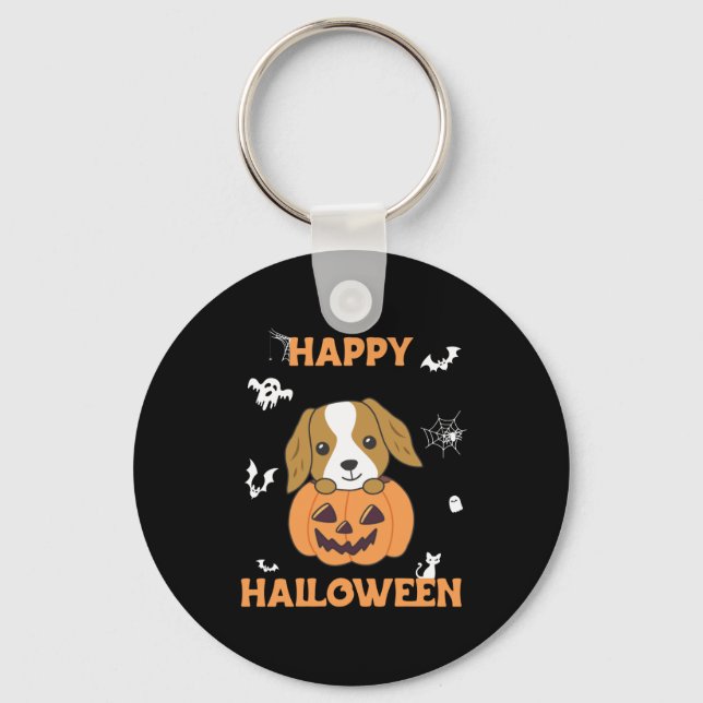 Cocker Spaniel Pumpkin Cute Dogs Happy Halloween Key Ring (Front)