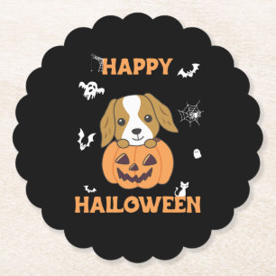Cocker Spaniel Pumpkin Cute Dogs Happy Halloween Paper Coaster